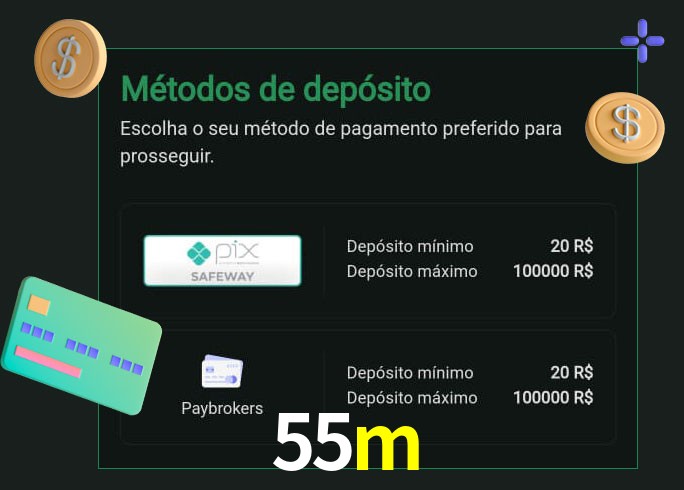 O cassino 55m oferece uma grande variedade de métodos de pagamento